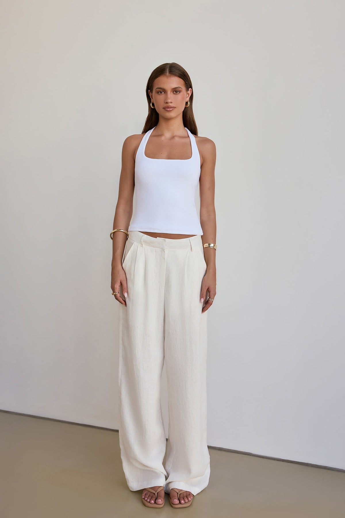 BASE Luxe Rib Simple Silhouette Halter Top White