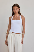 BASE Luxe Rib Simple Silhouette Halter Top White