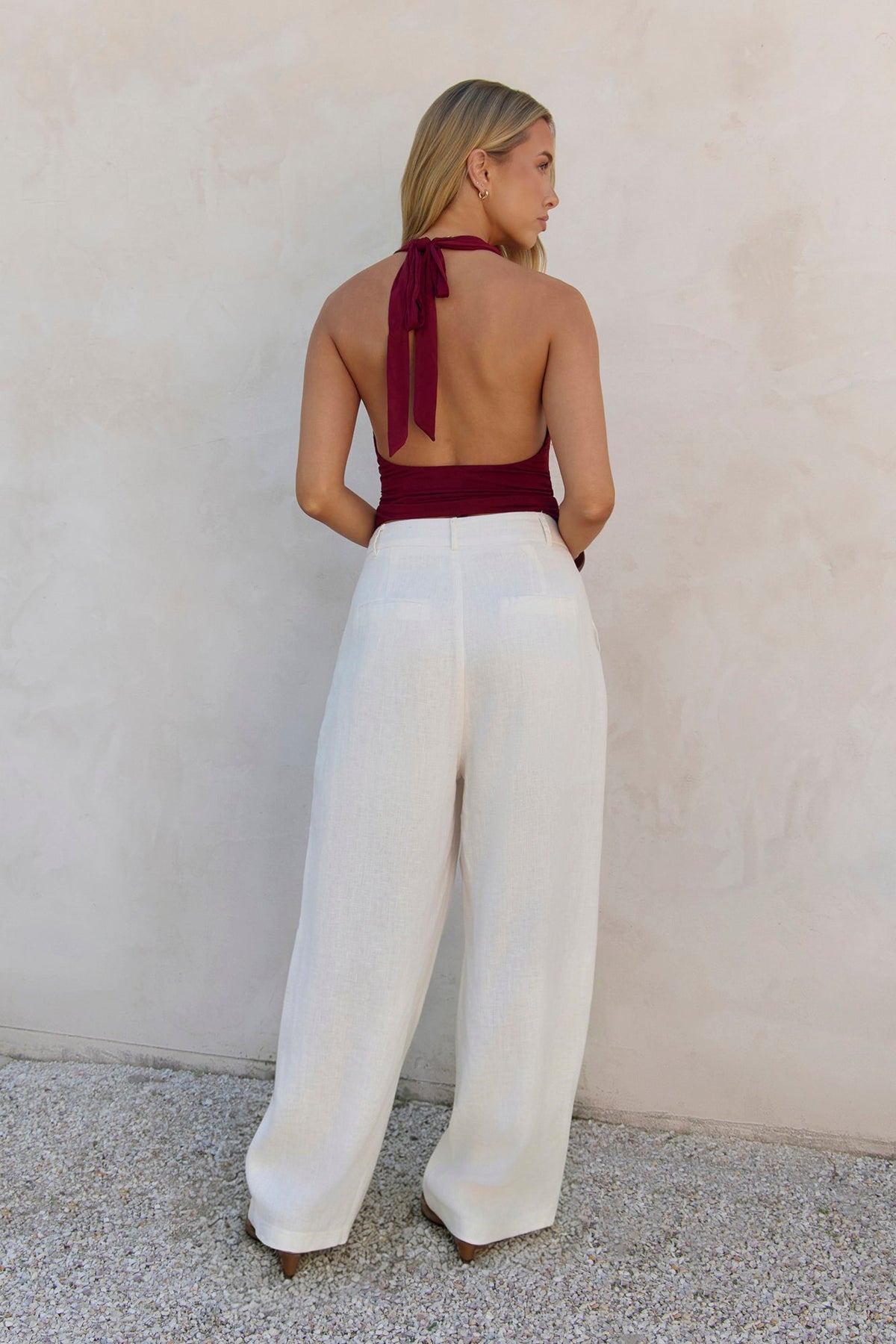 BASE Contour In Her Element Halter Cowl Top Wine